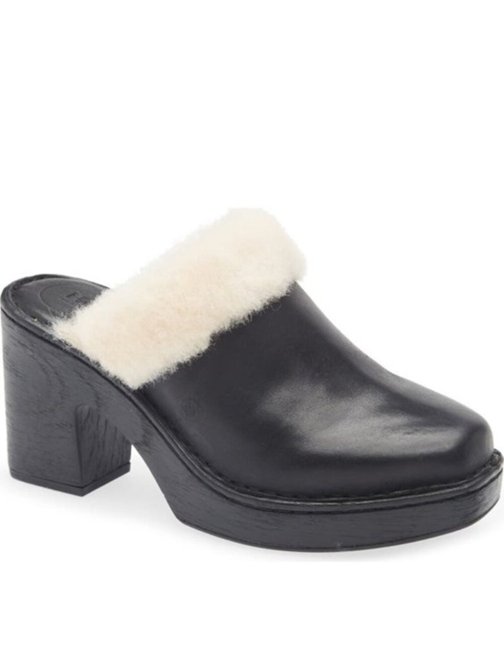 Born Hope Shearling Trim Clogs Leather Slip-On Heels Black Size 10 NEW
